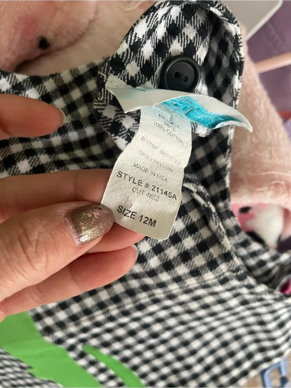 Boutique Black & White Gingham Baby Romper with Green Crocodile Appliqué 12mth